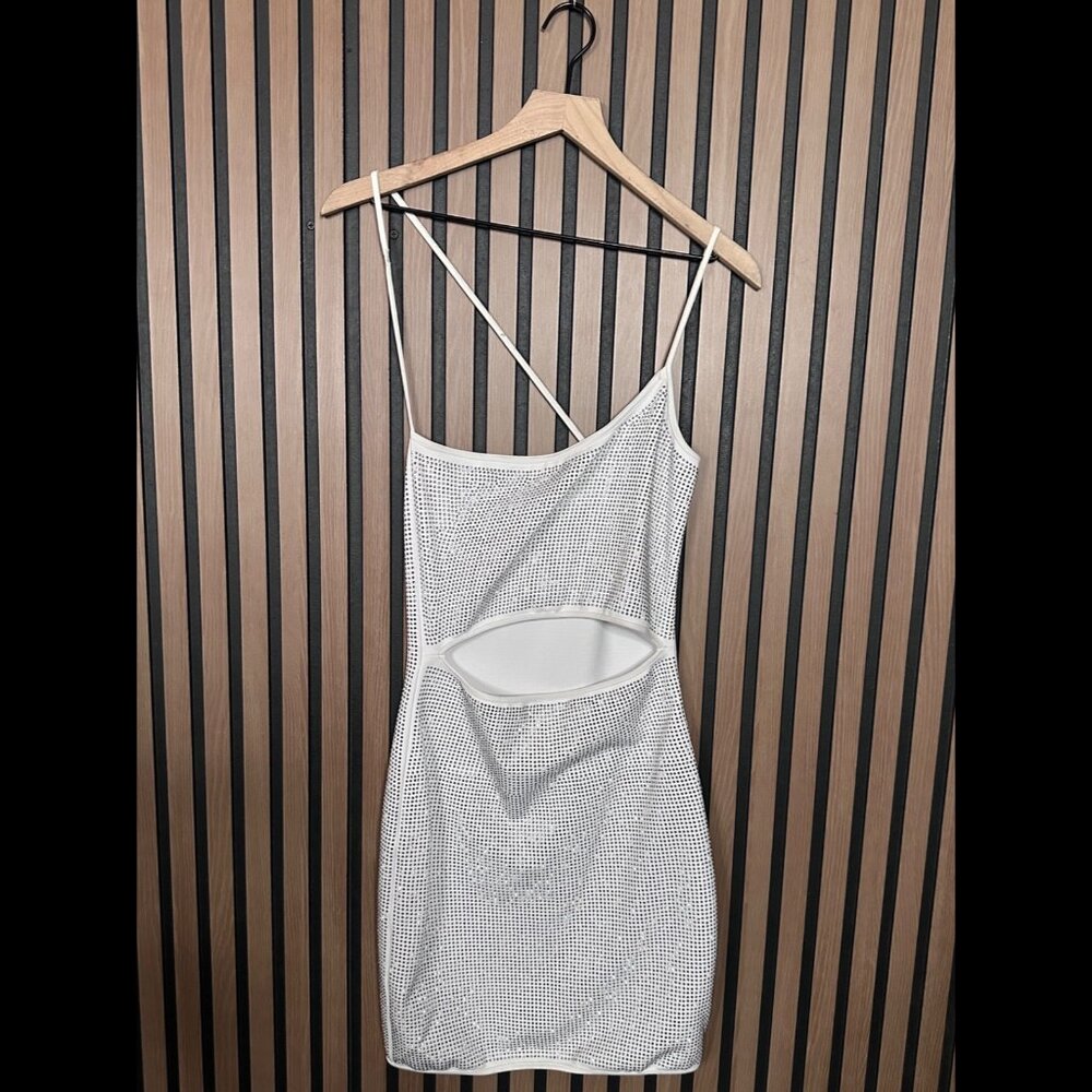 I.AM.GIA Aurora Dress Medium Womens White Embellished Rhinestone Cut Out Mini